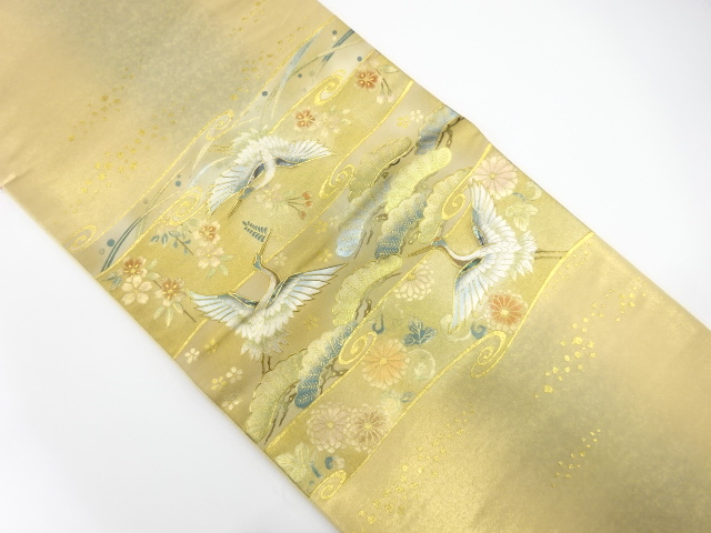 JAPANESE FUKURO OBI / UNUSED / KINSAI / SHELL INLAY / CRANE